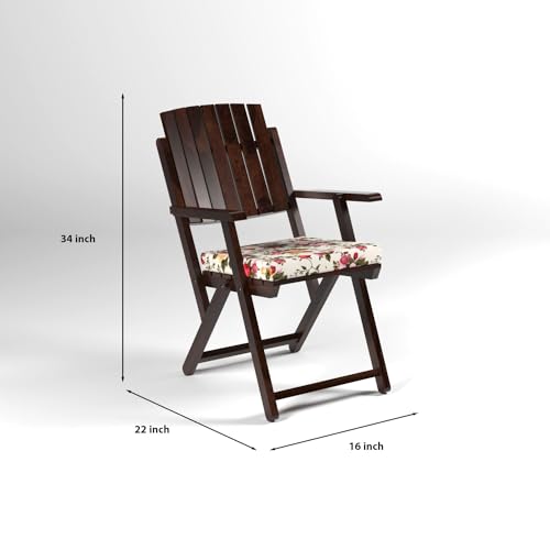 Image of Sheesham Wooden Portable Foldable 2 Seater Chair with Table Set Outdoor Balcony Garden Coffee Table Set Furniture with 1 Table and 2 Chairs Set (Walnut)