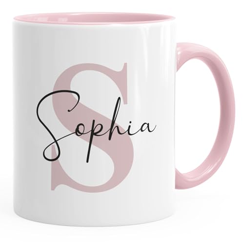 SpecialMe® Namenstasse personalisierte Kaffee-Tasse mit Namen und Buchstabe persönliche Geschenke Buchstabentasse Weiss-rosa Keramik-Tasse