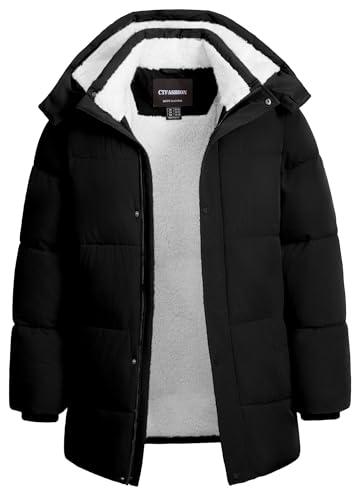 Image of Boys Winter Puffer Jacket Waterproof Hooded Parka Coat with Faux Fur Lining Warm Insulated Outdoor Jacket for Kids