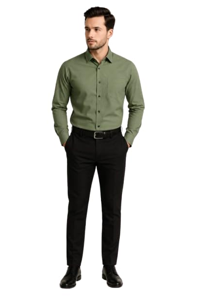 Men's Formal Solid Shirt and Trouser Combo Set | Full Sleeve Regular Fit Office Wear Outfit | Smart Casual Business Attire for Work, Meetings-image-9