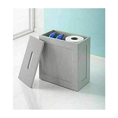 Saxony® Bathroom Storage Tidy Box Wooden Small Toilet Cleaning Product Furniture Unit Grey Crisp Finish Cupboard Decor Slim Floor Standing Design cabinets Cover