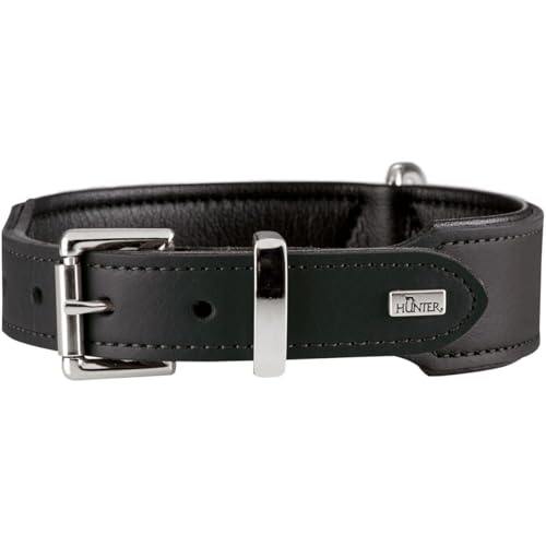 HUNTER Hundehalsband BASIC, Farbe: schwarz, Pflegeleichtes Spaltleder, Raffinierte Nahtführung, Dezentes Design, Größe: 55