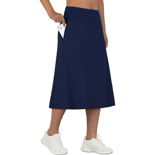 Women A-line Midi Skirt High Waist Elastic Waistband Casual Versatile Skirt4