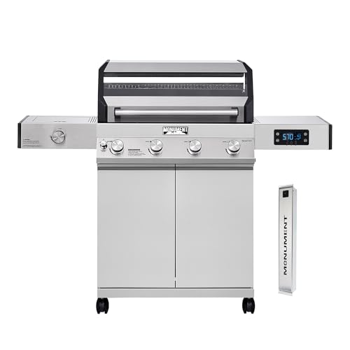 Image of Monument Grills Denali Series, Denali 405 4-Burner Liquid Propane Gas Smart BBQ Grill Stainless Steel with Smoke Box(2 items)