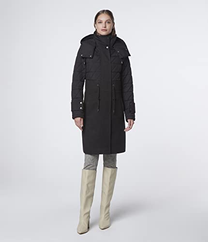 Marc New York By Andrew Marc Women's Anorak Wool And Quilted Mixed Media With Wattached Hood Jacket, Black, Small #TOP2