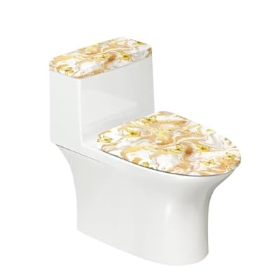 Vanideaoty Beige Marble Bathroom Set with Toilet Lid and Tank Lid Covers 2 Pack Covers for Bathroom