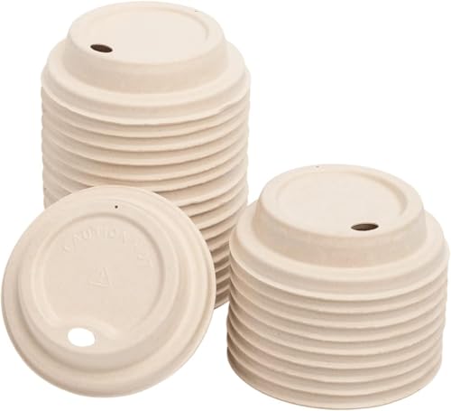 Reharvest 9 oz Cup Lids [Pack of 50], 3.1-in Diameter, Heavy-Duty, 100% Biodegradable, Home Compostable, Plastic-Free, BPA-Free, Made of Eco-Friendly Plant-Based Sugarcane Bagasse