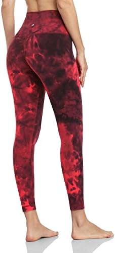 HeyNuts Hawthorn Athletic High Waisted Yoga Leggings for Women, Buttery Soft Workout Pants Compression 7/8 Leggings with Inner Pockets Tie Dye Black Red_25'' M(8/10)