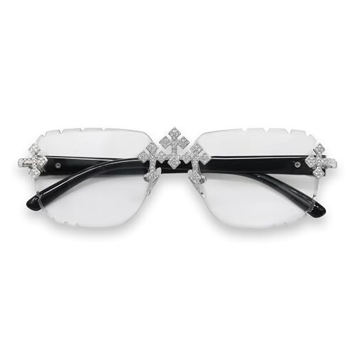 Image of Iced-Out Triple Cross Sunglasses - Frameless Diamond-Cut Luxury Shades for Men & Women | UV400 Hip-Hop Eyewear