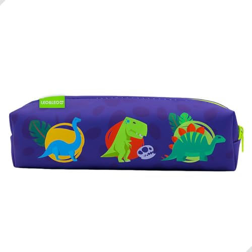 Estojo Escolar Infantil Grande Fecho em Zíper, Estampas Coloridas e Divertidas, Ideal para Lápis, Canetas e Material Escolar, Durável, Leve e Perfeito para Escola, Mochila e Dia a Dia (Dinossauro)