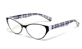 Calabria Emily Cateye Reading Glasses +2.25 Crystal Black Plaid Women Trendy Fashion Eyeglasses Cat Eye Single Power Readers