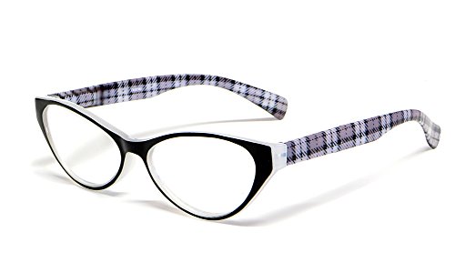 Calabria Emily Cateye Reading Glasses +2.00 Crystal Black Plaid Women Trendy Fashion Eyeglasses Cat Eye Single Power Readers