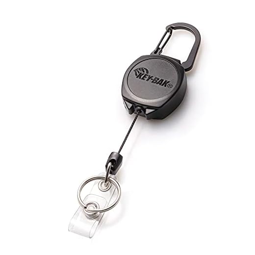 KEY-BAK 0KB1-0A24 Sidekick ID Badge and Key Reel, 24" Kevlar Cord, Tough Polycarbonate Case, Zinc Alloy Metal Carabiner (0KB1-0A24), Black