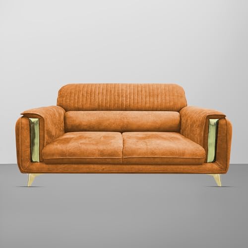 Image of Casaliving Gelio 3 Seater Sofa Set for Living Room (Orange Colour) Premium Fabric Sofa