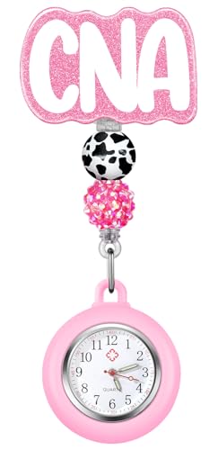Plifal Reloj de enfermería con insignia de bolsillo con segunda mano, reloj retráctil con clip y segundero para personal médico, mujeres y hombres, Rosa CNA