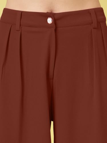 Image of FYLTR Women's Stretchable High Waist Wide-Leg Front Pleated Formal Trouser