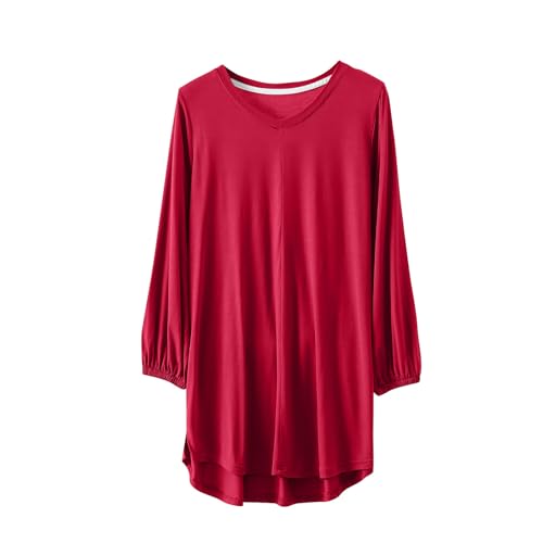 Modal Pajamas Women Loose Fit V Neck 3/4 Length Sleeve High Low Hem Tops Comfy Plus Size Lounge Blouses for Ladies
