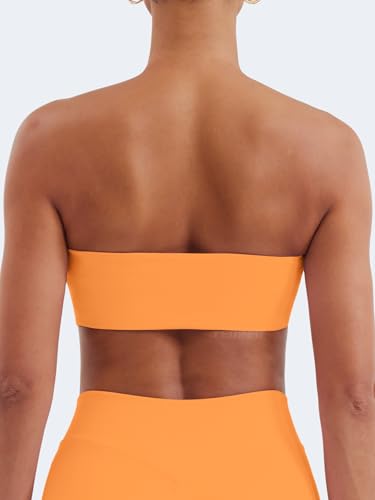 Image of YEOREO Strapless Bandeau Sports Bra for Workout Seamless Tube Top Gym Padded Wireless Bra