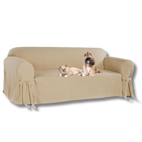 Capa Para Sofá 3 Lugares em Gorgurão Resistente Sala Decoração Laços Ajustáveis Lisa Pet Cachorro Co