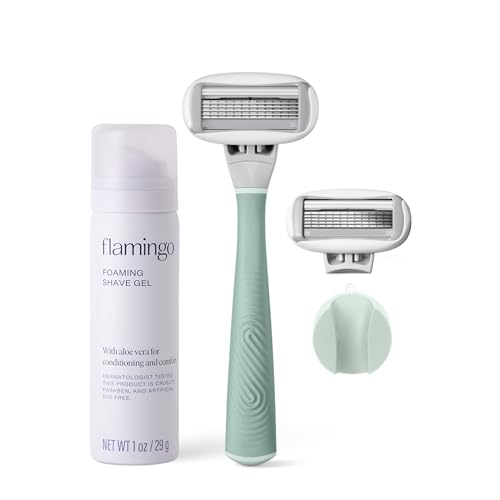 Flamingo Razors for Women Shave Set, 1 Women's Razor Handle (Sage), 2 Razor Five-Blade Refills, 1 oz. Foaming Shave Gel, and 1 Shower Holder -  Harry's, 3231158