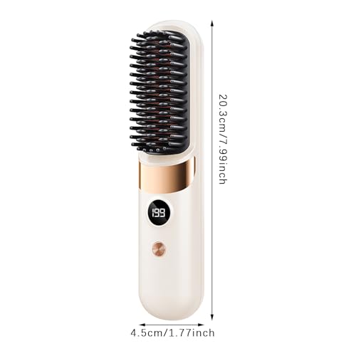 Plancha para el cabello inalámbrica con cepillo, recargable por USB-C con 4 temperaturas y pantalla digital miniatura 2