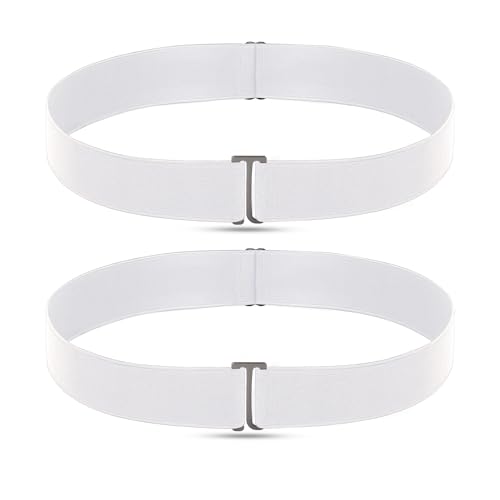 Upgesy Two Packs White Elastic Belts, No Show Invisible Belts for Women Men, Elastic Web Strap Waist Stretch Belt with Flat Buckle