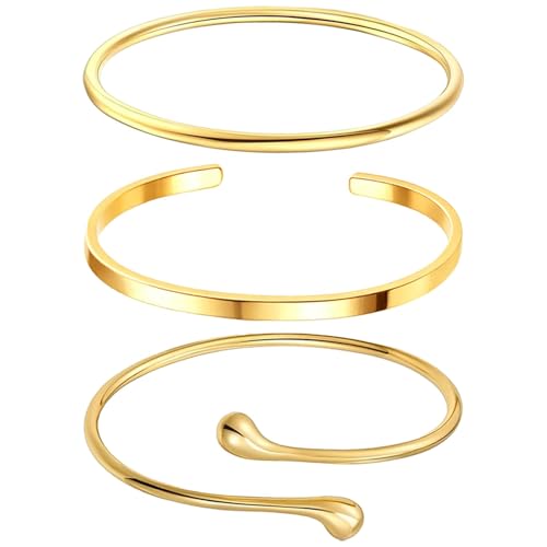 Suupii 3 Pcs Gold Bangles for Women, Gold Bracelet Stack, Bangles for Womens Adjustable Ladies Bracelets Beautiful and Durable, Wearing at Date Parties Work and Daily Life