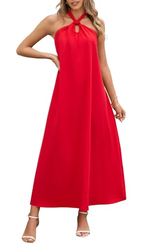 Red Halter Neck Maxi Dress