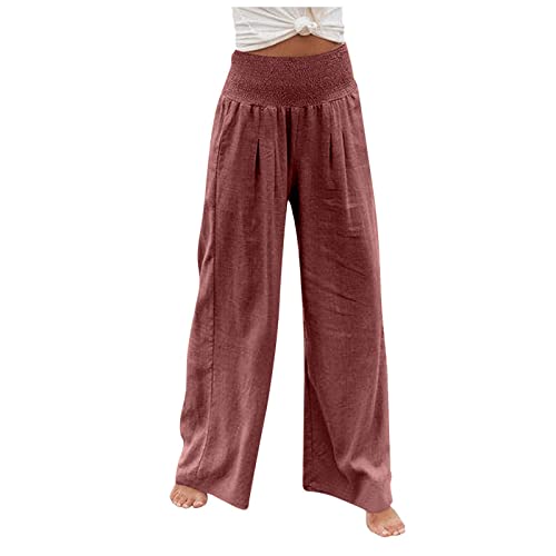 Wide Leg Pants - Linen Pants For Women Summer Beach Palazzo Pants Elastic Waisted Trousers Loose Casual Yoga Sweatpants With Pockets Light In The Box Shirts For Women #TOP2
