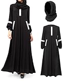 DAZCOS Women Muslim Abayas Dress with Hijabs Long Sleeve Modest Dubai Outfits Arabian Robe Prayer Clothes (Black, Small)