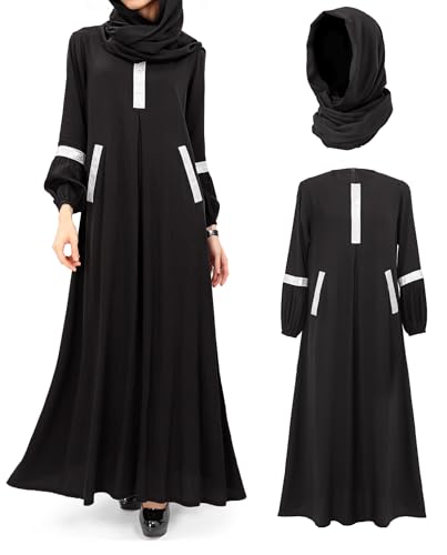 DAZCOS Women Muslim Abayas Dress with Hijabs Long Sleeve Modest
