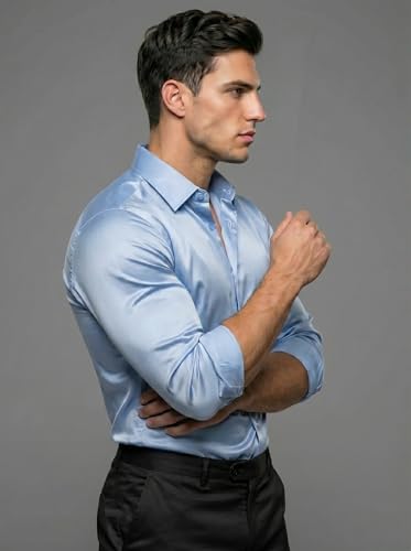 Image of Diverse Men's Satin Casual Shirt | Premium Solid Poly Satin | Wrinkle-Free, Full Sleeve Regular Fit Office, Business Wear