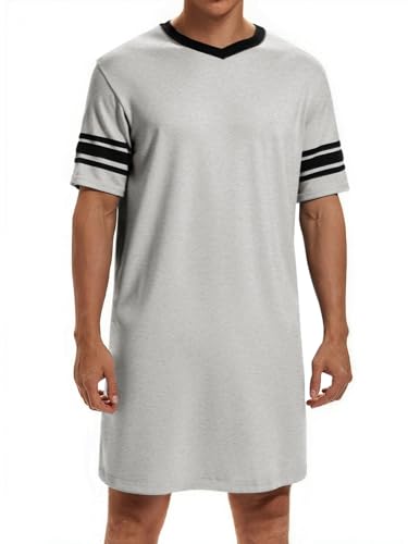 Runcati Mens Nightshirt Short Sleeve V Neck Sleep Shirt...