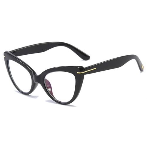 KoKoBin Gafas de lectura Big Cat Eye para mujer Gafas de lectura anti-Blu-ray Lector de computadora Cat Eye de moda, Negro , +1.5