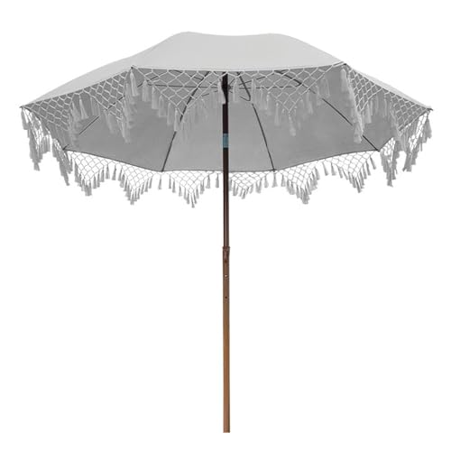YCBTPS 2m Runder Sonnenschirm Mit Fransen, Gartenschirm Klappbarer Romantischer, Strandschirm Schirm UV Schutz Mit Neigungsfunktion, Groß Tischschirm