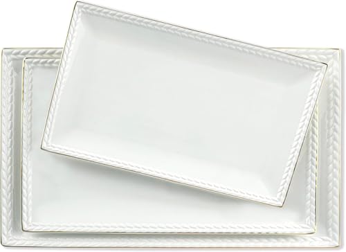 Kassel Ceramic Serving Platter Set | 14”/12”/10” Rectangular Serving Trays for Entertaining at Parties and Weddings | Oven Safe Large Serving Trays for Tacos, Steak, and Cake