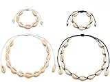 XLKJ 4 Piezas Bohemio Collar de Conchas, Joyería Gargantilla de Seashell de Playa Hecho de Mano Natural Ajustable, Tobillera de Conchas Pulseras Accesorios para Mujeres Chicas.