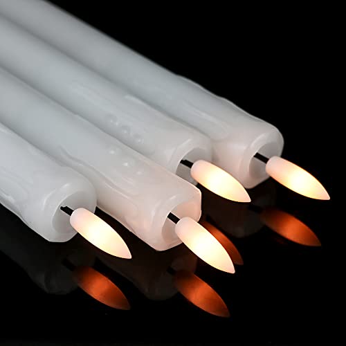 Image of GenSwin Drip Wax Flameless Taper Candles Flickering with 10-Key Remote, Battery Operated Led Warm 3D Wick Light Window Candles Real Wax Pack of 6, Christmas Home Wedding Decor(White, 0.78 X 9.64 Inch)