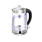-Kitchen Electric Glass Kettle with Stainless Steel Filter, Inner Lid and Bottom, 1000 W 2 L, Auto Shutoff and Boildry Protection, for Coffee, Tea, Beverages Hot Water/Water Warmer/a