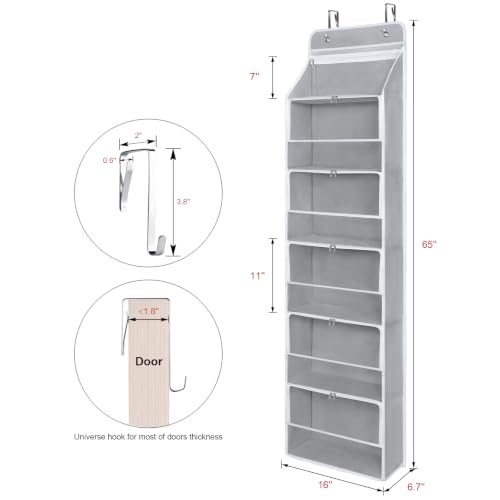 Image of Univivi Hanging Yarn Storage Organizer with 6 Zipper Closure Compartments, Large Capacity Knitting Organizer Storage, Over the Door Hanging Yarn Holder for Knitting Needles, Crochet Hooks (Light Grey)