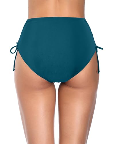 Image of Holipick Women's High Waisted Bikini Bottom | Tummy Control Ruched, Full Bum Coverage, Full Lining, Adjustable Drawstring Tie Side, Swimming, Beach