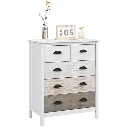 HOMCOM - Cajonera con 5 cajones, mueble de almacenamiento, estilo moderno, con asas, cómoda para dormitorio, salón, pasillo, 70 x 38 x 85 cm, color blanco
