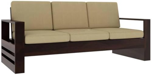 Image of Sheesham Wood 3-Person Sofa for Living Room Home || Solid Wood 3 Seater Sofas Without Small Cushion Furniture for Guest Room Office (Walnut Finish)
