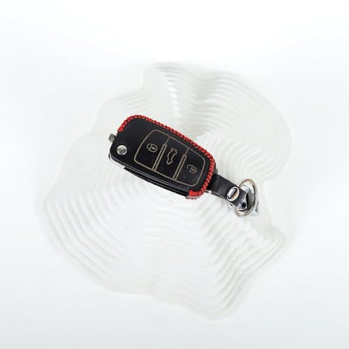 Image of Leather Car Key Cover Compatible for Audi A6 Q3 Q5 Q7 (Black)