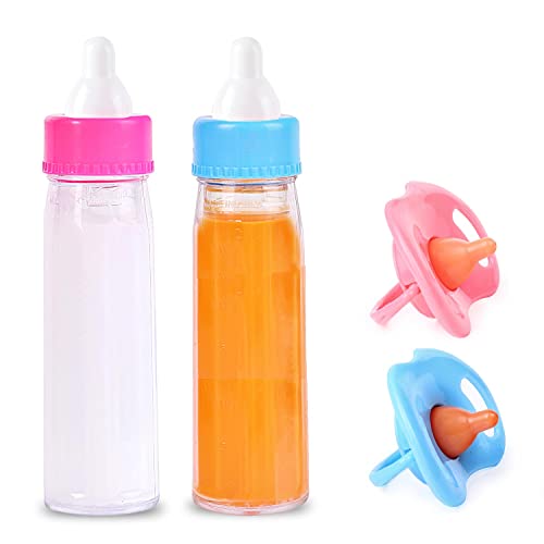Kaydora Magic Disappearing Milk and Juice Bottle with Pacifier for Baby Doll Accessories,4 Piece Pretend Play Feeding Toy Set