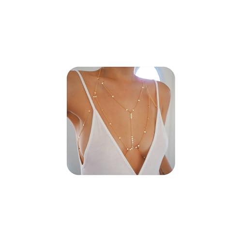XFSRG BH Körperkette Damen Sexy Geschichtet Funkelnde Körper Halskette Strand Bikini Verstellbarer Body Chain für Nachtclub Rave Festival(Silber)