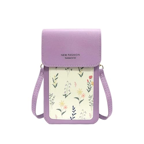 Borsa a Tracolla per Cellulare con Finestra Touch Screen Donna per PU a Spalla Portafogli per Shopping Viaggio Viola