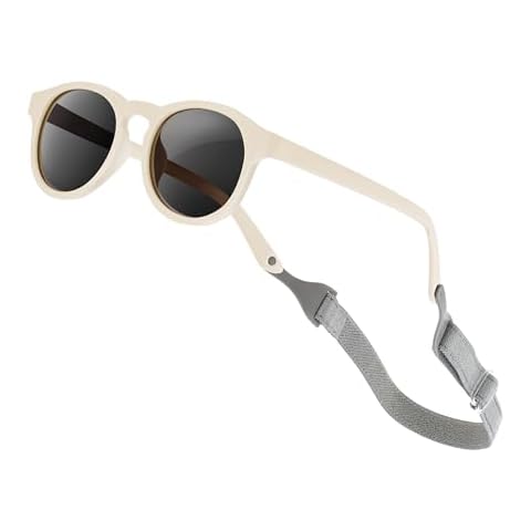 VideMundi Baby Sunglasses with Strap Polarized Flexible UV400 for Infant Toddler Boys Girls Age 0-24 Months (Beige, Round) Cover