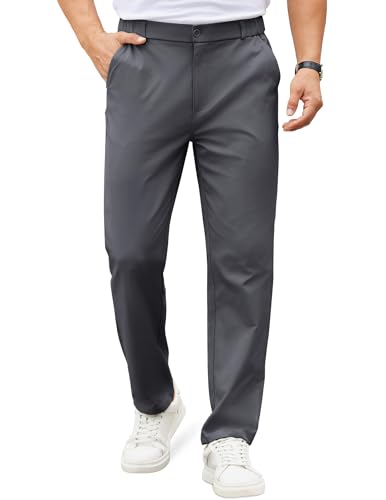COOFANDY Mens Casual Dress Pants Relaxed Fit Lightweight Slacks Stretch Waist Twill Trousers Dark Grey