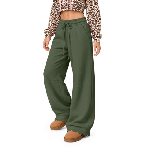 Womens Wide Leg Sweatpants Baggy Scalloped Drawstring Sweatpants Pants - image 4